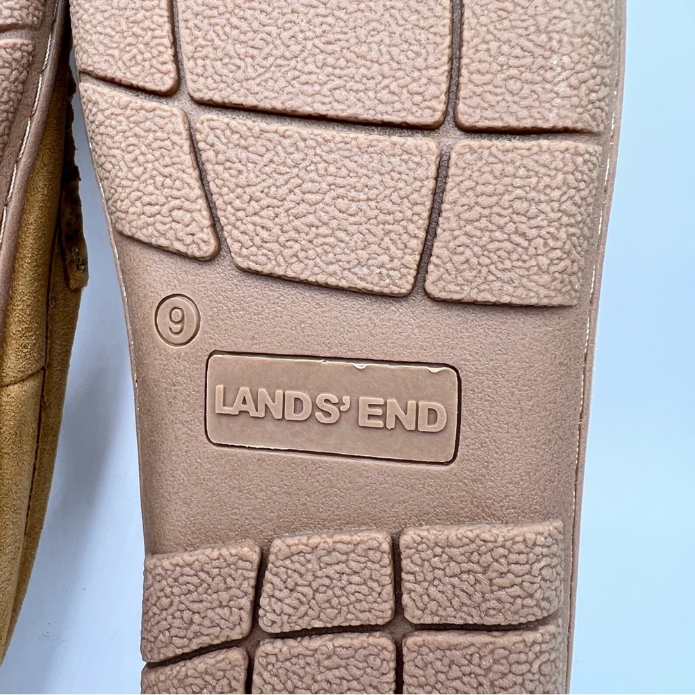 NWT Lands’ End Men’s English Tan Suede Leather Faux Fur Lined Moccasin Slippers - Picture 8 of 15